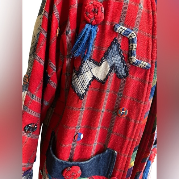 CRYSTAL Handwoven VINTAGE ART TO WEAR Embroidered Button Denim Blazer Medium - Picture 4 of 9